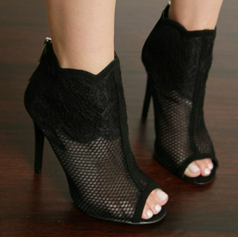 Mesh/ Lace peep toe booties
